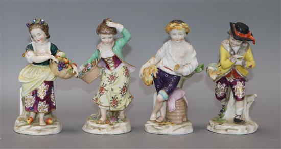 A set of four Samson figures emblematic of the Seasons and and two 19th century framed silhouettes 14cm high